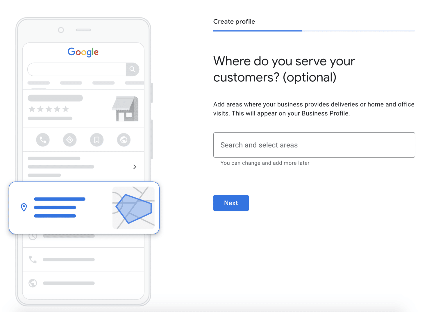 Google Business Services Areas