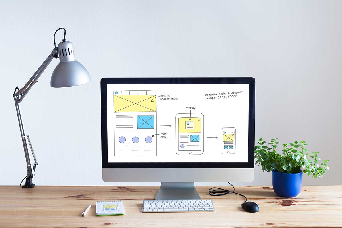 Web Design Wireframe On Computer Screen