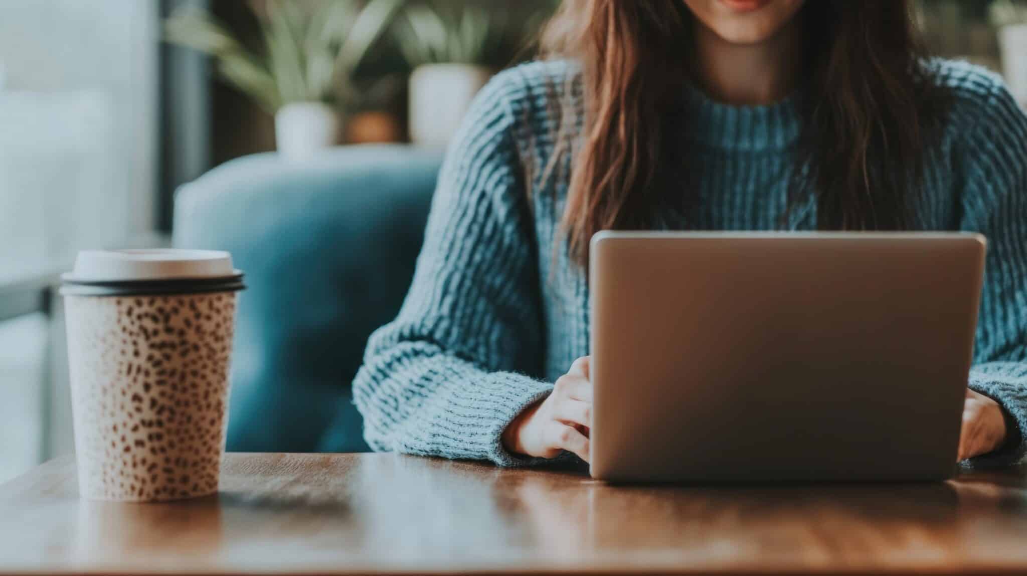saleswoman engaged in digital content creation urban coffee shop cozy environment focused view productivity blend saleswoman engaged in digital content creation urban coffee shop cozy environment focused view productivity blend