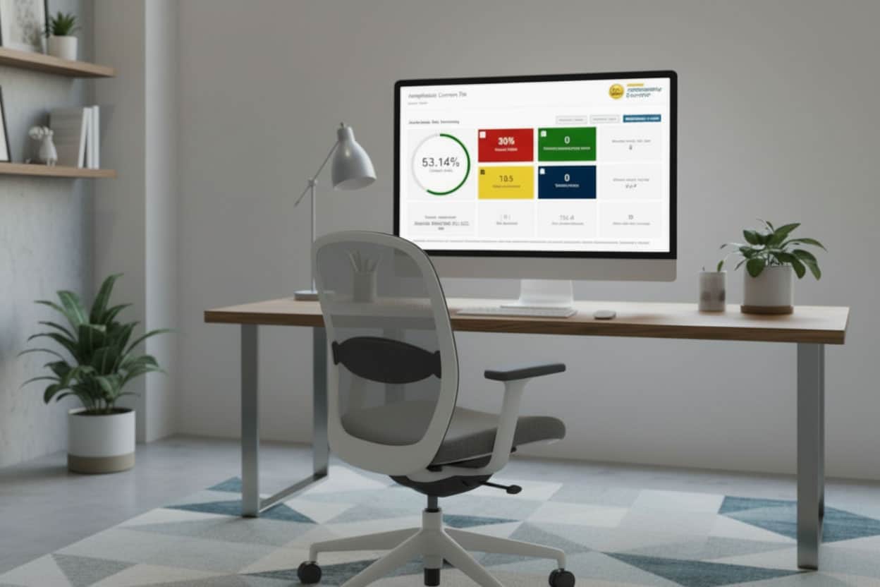 small city office with accessibility checker on screen