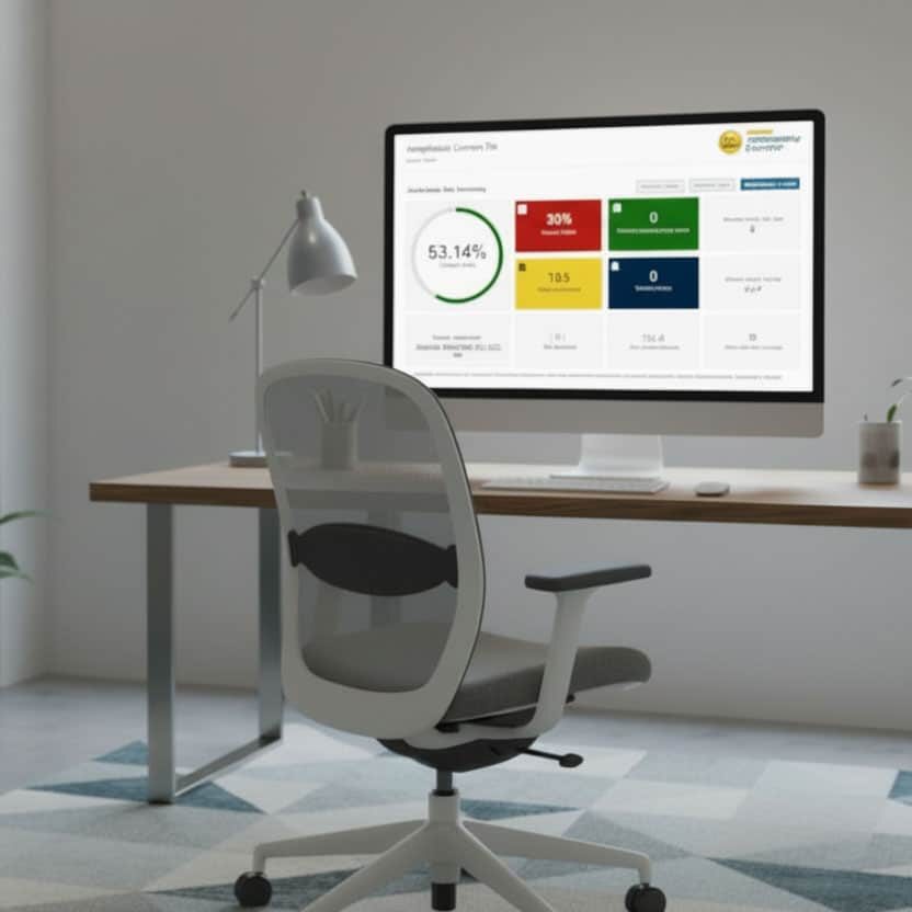 small city office with accessibility checker on screen
