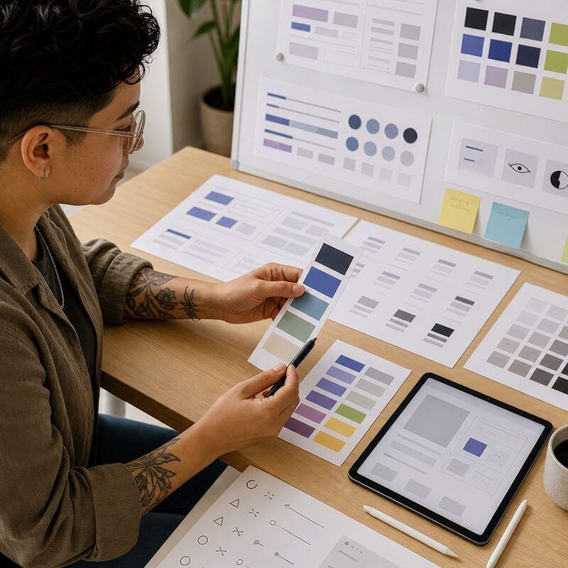 young person reviewing color contrast panel